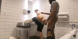 Fucking a stranger with a massive huge cock in a public bathroom