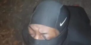 Masked black guy swallowing the cum from a huge thick cock in the middle of the street