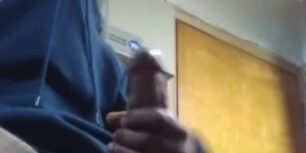 Horny black college dude rubbing his huge cock