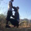 Long black dick gets blown outdoor