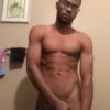 Cute nerdy black dude stroking his uncut cock