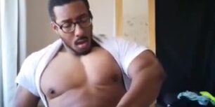 Horny black dude strokes his huge piece of meat and has a huge orgasm