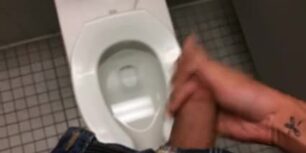 Multiple guys in the public restroom getting blown and masturbating