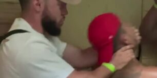 Two friends fucking with a stranger in a public bathroom