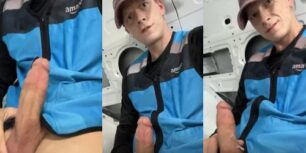 Amazon driver jerks off in the back of his truck