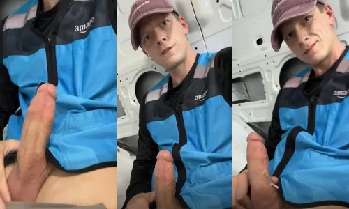 Amazon driver jerks off in the back of his truck