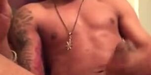 Young black dude rubbing his hairy cock solo