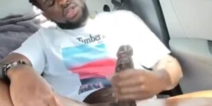 Horny black is shaking while having a huge orgasm in his car
