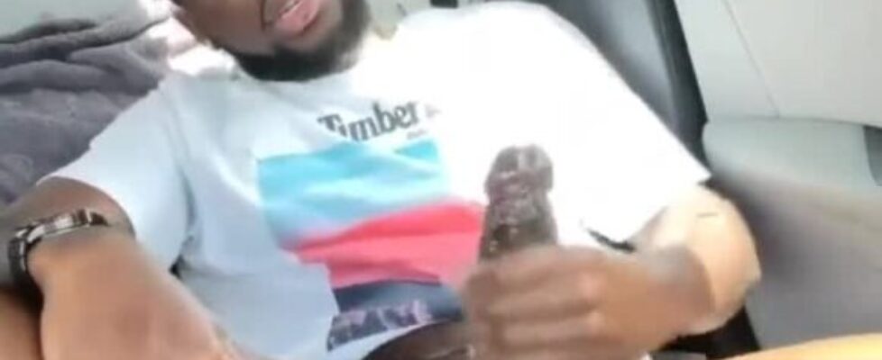 Horny black is shaking while having a huge orgasm in his car