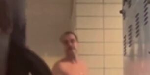 Young black with a huge horse cock masturbates in the gym lockers