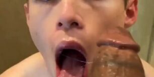 Young blond dude eating delicious fat beefy black cock