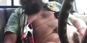 Horny trucker masturbating in front of his phone camera