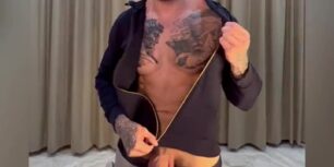 Hot tattooed stud showing his delicious long tatsy cock