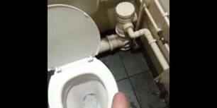 Pissing everywhere like a dog in a public toilet