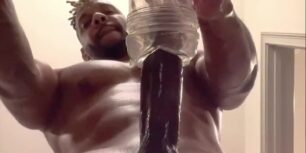 Handsome black stud uses his fleshlight to jerk off