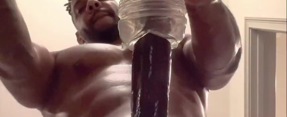 Handsome black stud uses his fleshlight to jerk off