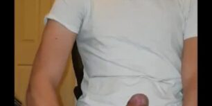 Handsome young dude blowing a huge load