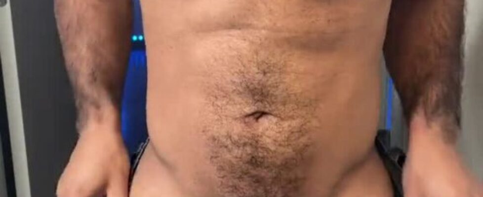 Hot muscular hairy stud showing his delicious cock