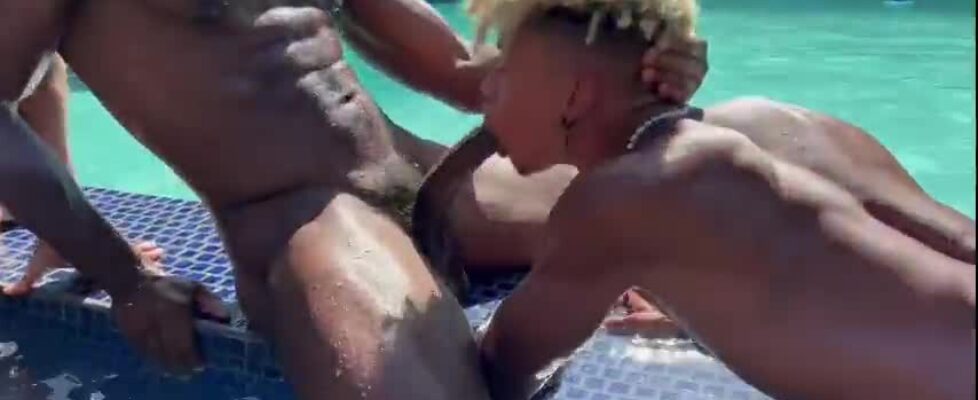 Group of handsome studs having an orgy in the pool