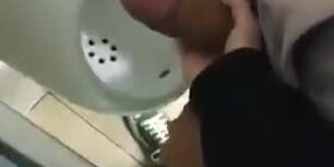 Watching a delicious cock as he masturbates in the public bathroom