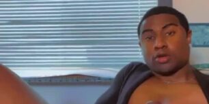Young black dude showing his huge long horse cock