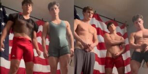 Ethan wilson (ethan_w999) jerking off in our wrestling singlets