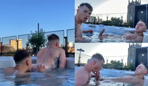 Gay0161 couple fucking after a hot tub blowjob