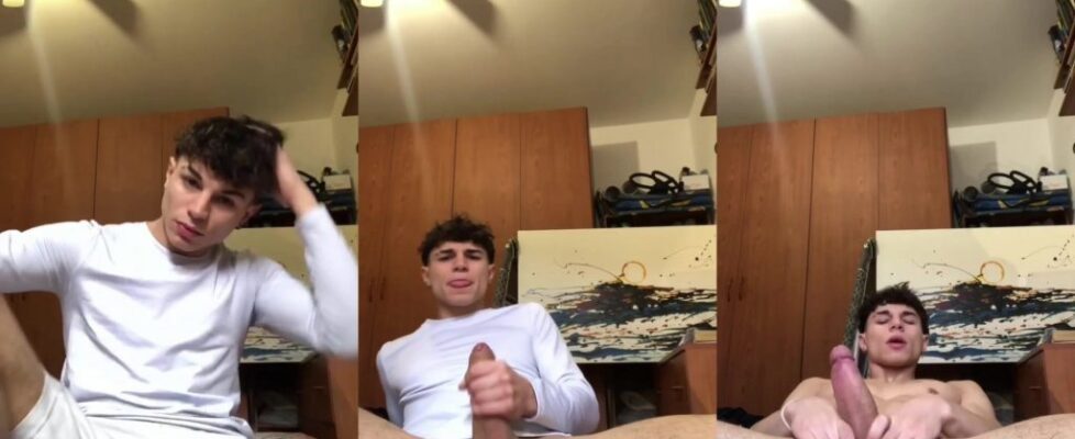 Hot italian twink jerks his fat cock and cums