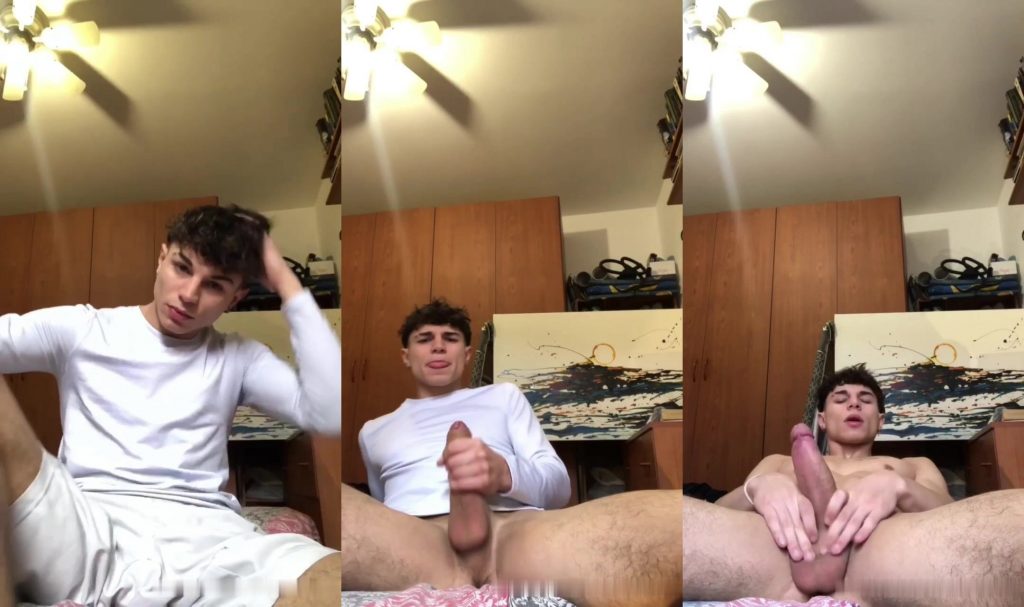 Hot italian twink jerks his fat cock and cums