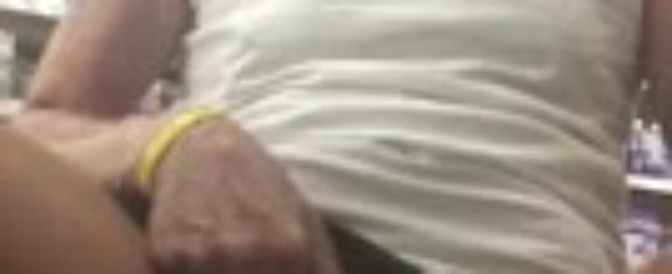 Mature guy rubbing his cock in the farmacy