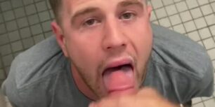Swallowing a stranger's cum in a public bathroom