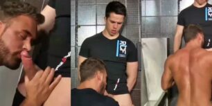 Fitness stud gets sucked in the gym bathroom