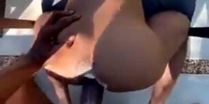 Huge black 10 + inch cock drills delicious bubble butt outdoors
