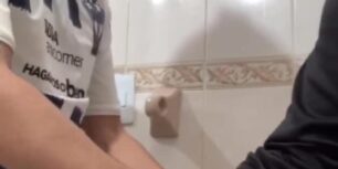 Straight Latino fucks a young gay during a work meeting in a public bathroom
