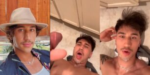 Evan lamicella gives himself a facial on the bathroom floor