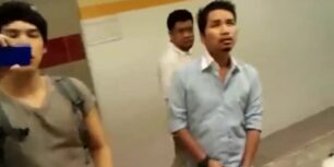 Group of guys rubbing their cock in a public bathroom